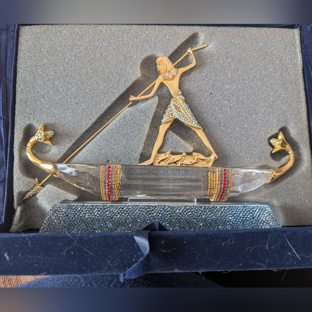 Gold and Crystal Egyptian King Tut Fishing Sculpture